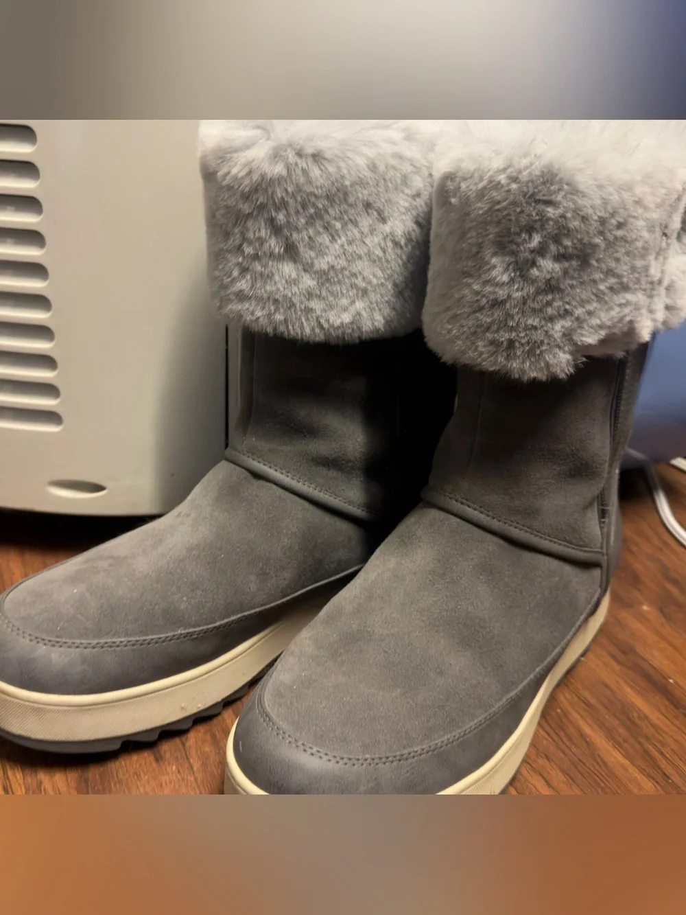 Koolaburra Grey Suede Faux-Fur Cuff Winter Boots